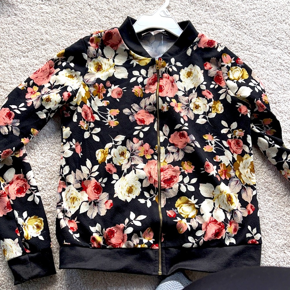 Black floral bomber jacket